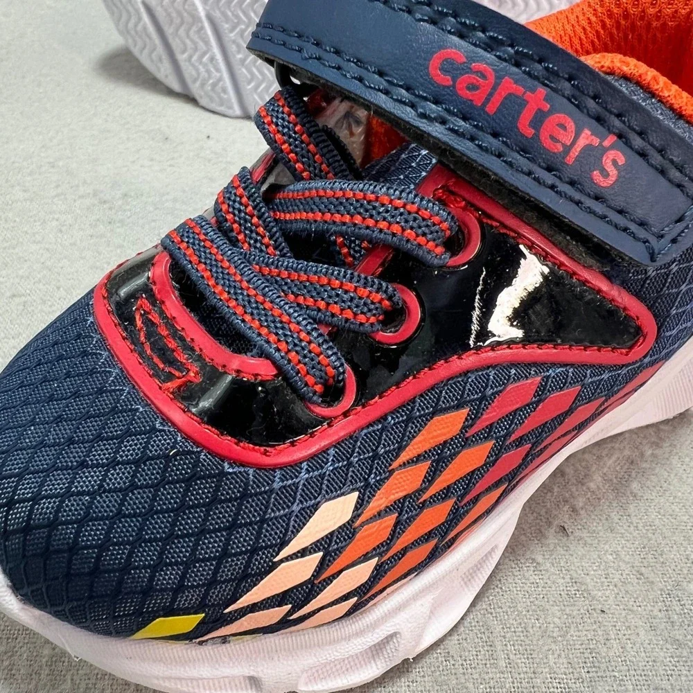 Carter's Atlas Sneakers Light Up Navy Orange Athletic Sporty Colorful Toddler 5M